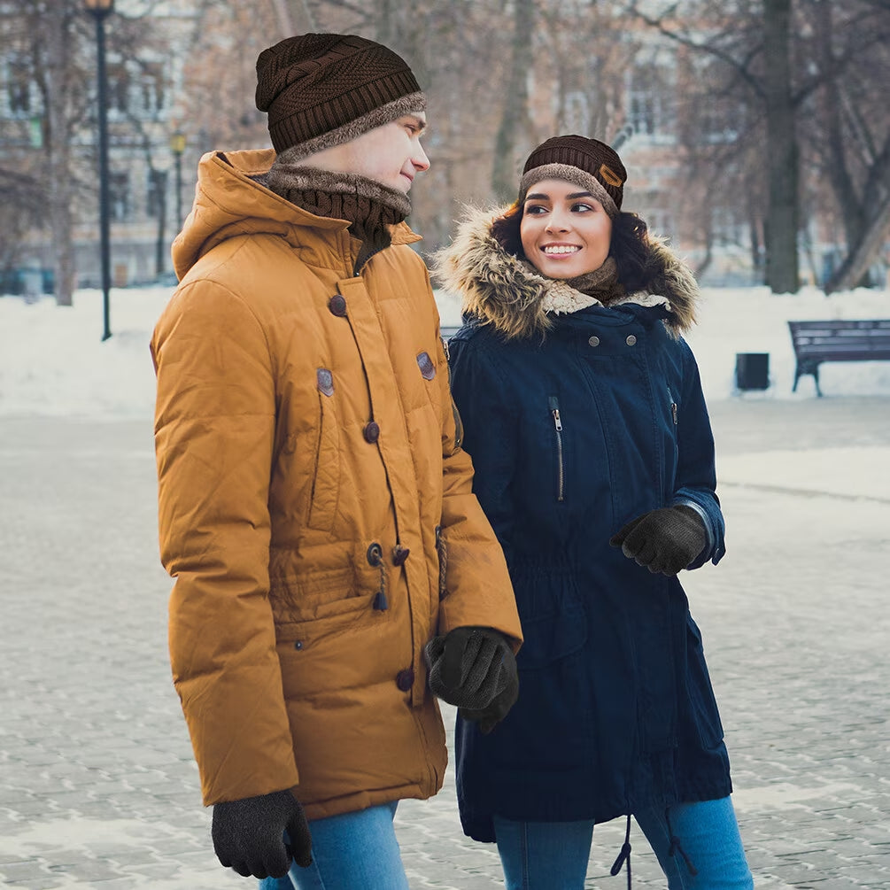 3 PCS Winter Set for Men Women, Beanie Hat Scarf Set with Gloves Touch Screen Cold Weather Warm Set for Valentine'S Day, Brown