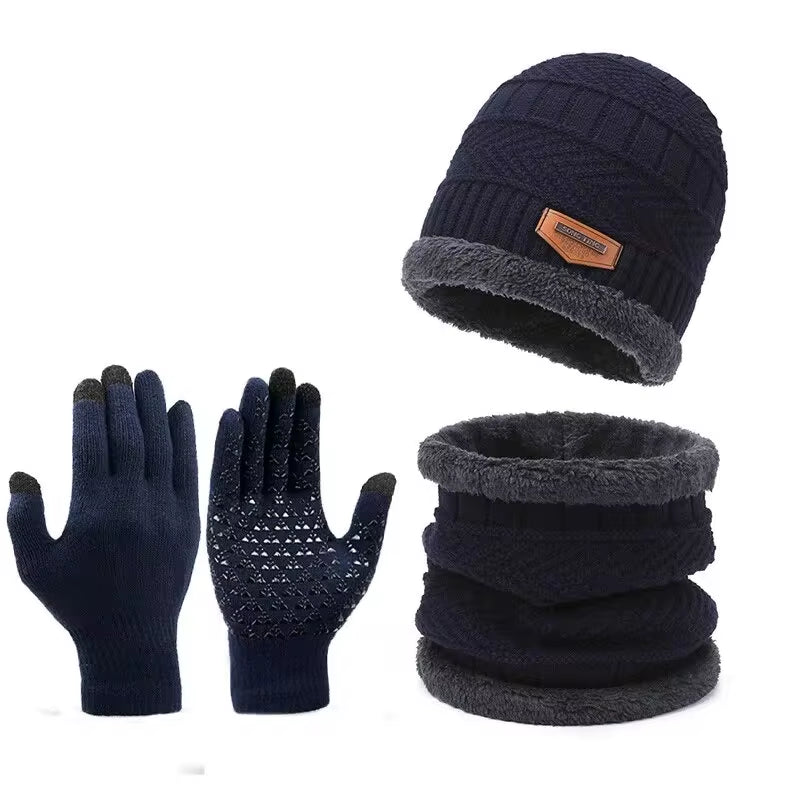 Men'S Windproof Hat, Outdoor Winter Scarf, Gloves, Three-Piece Neckline, One plus Cashmere Insulated Knit Hat Official Website