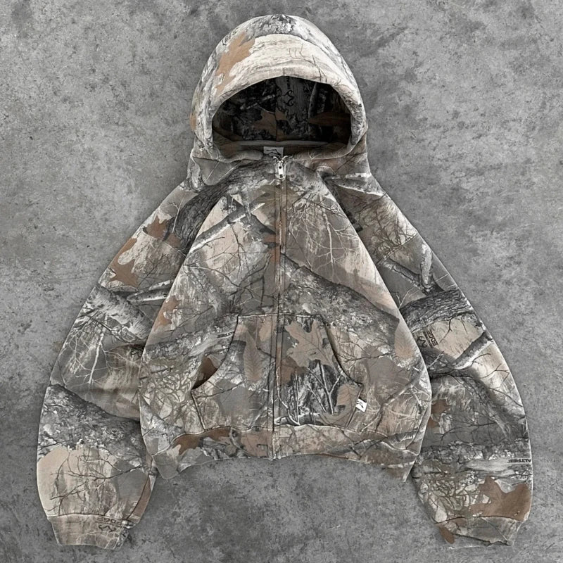 Camo Hoodie – Oversized Zip-Up Jacket with Hood and Relaxed Fit