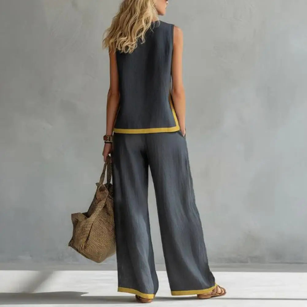 Elegant Women'S Vest Trouser Suits Sleeveless Wide Leg Pants Lady Set 2026 Spring Summer 2 Pieces Set Women New