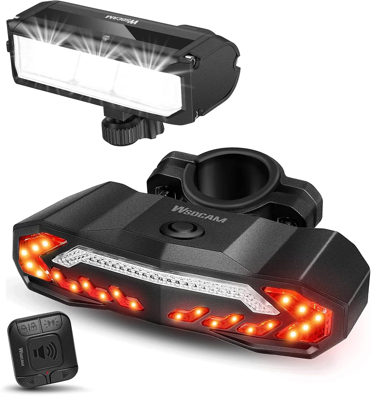 Professional Bike Light Set with Integrated Horn Alarm, Remote-Controlled Tail Light Featuring Turn Signals and Brake Light, Rechargeable Front and Rear Headlights for Night Riding