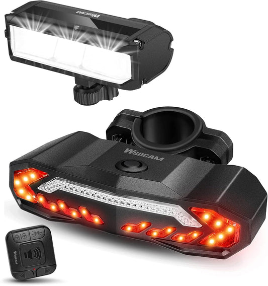 Professional Bike Light Set with Integrated Horn Alarm, Remote-Controlled Tail Light Featuring Turn Signals and Brake Light, Rechargeable Front and Rear Headlights for Night Riding