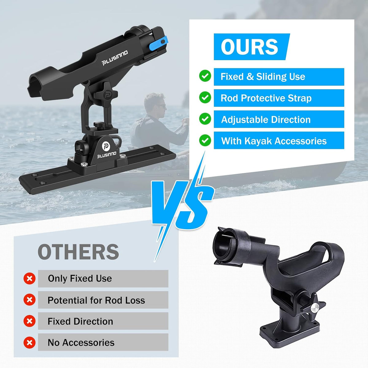 2-in-1 Kayak Fishing Rod Holder with Track System