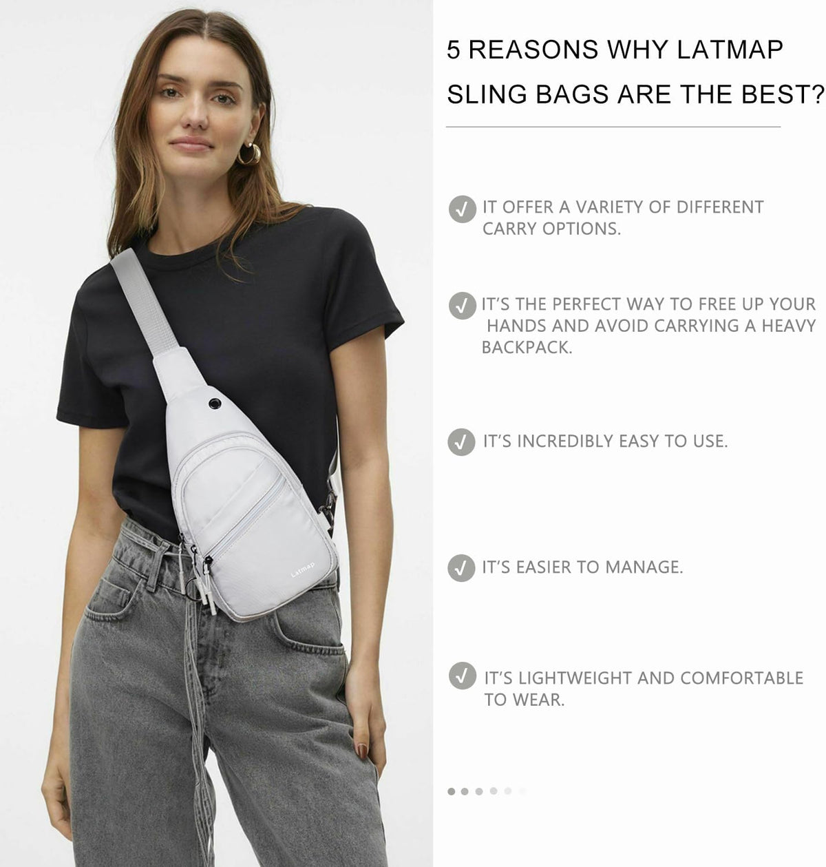 7L Sling Bag for Women Faux Leather anti Theft Small Casual Daypack Backpack Fanny Pack Crossbody Chest Bags Purse Waterproof Light Grey
