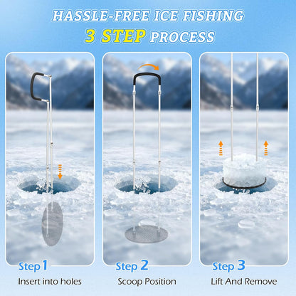 8" Ice Fishing Scoop, Detachable Ice Skimmer for 8" & 10" Holes