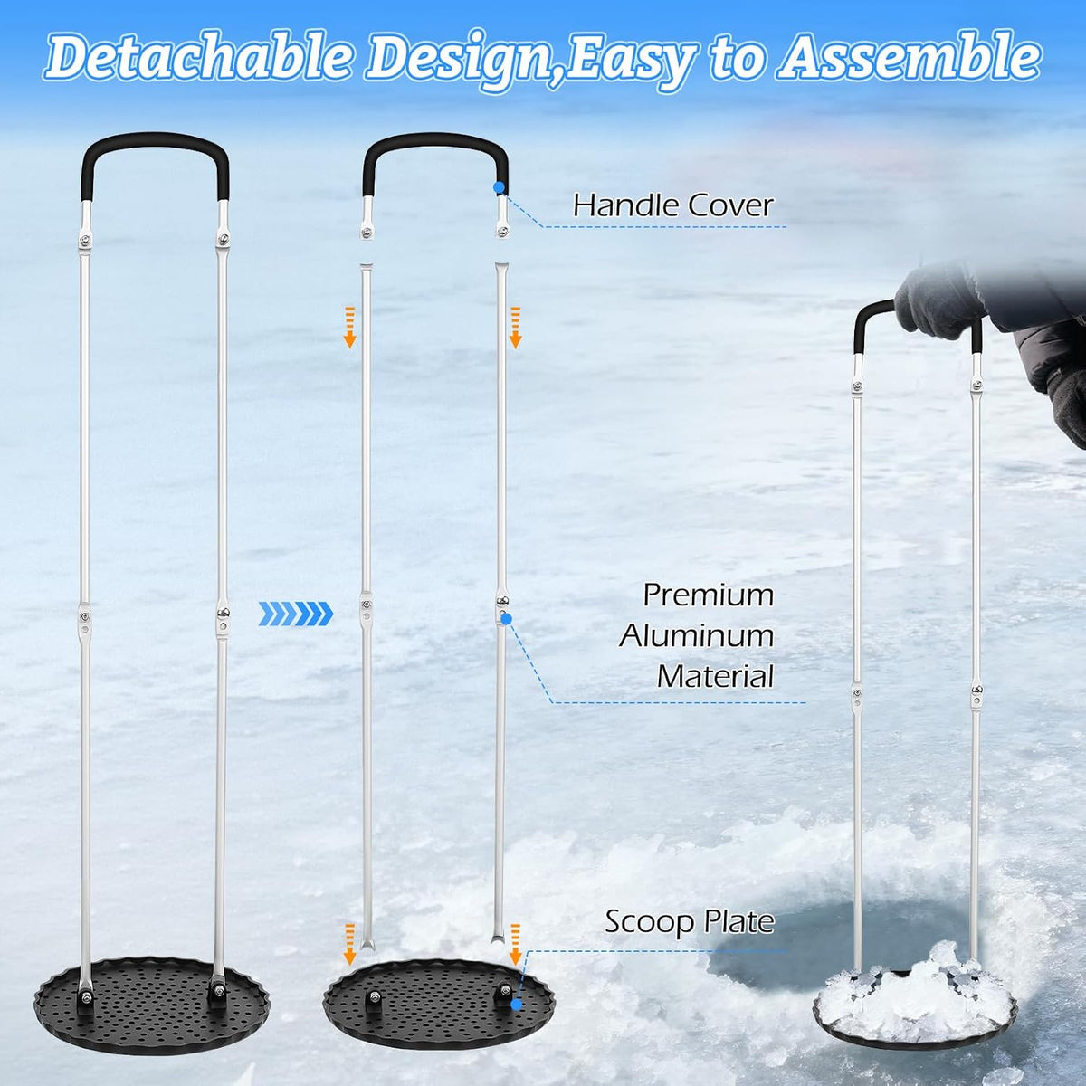 8" Ice Fishing Scoop, Detachable Ice Skimmer for 8" & 10" Holes