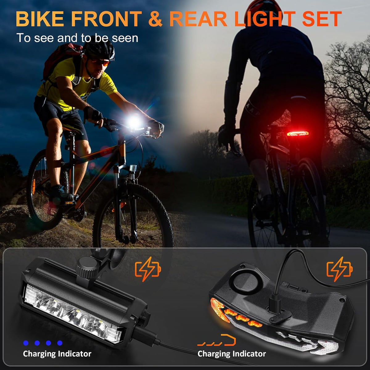 Professional Bike Light Set with Integrated Horn Alarm, Remote-Controlled Tail Light Featuring Turn Signals and Brake Light, Rechargeable Front and Rear Headlights for Night Riding