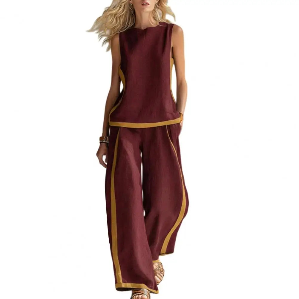 Elegant Women'S Vest Trouser Suits Sleeveless Wide Leg Pants Lady Set 2026 Spring Summer 2 Pieces Set Women New