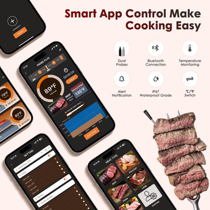 Smart Wireless Meat Thermometer - Bluetooth App, 2 Probe Set