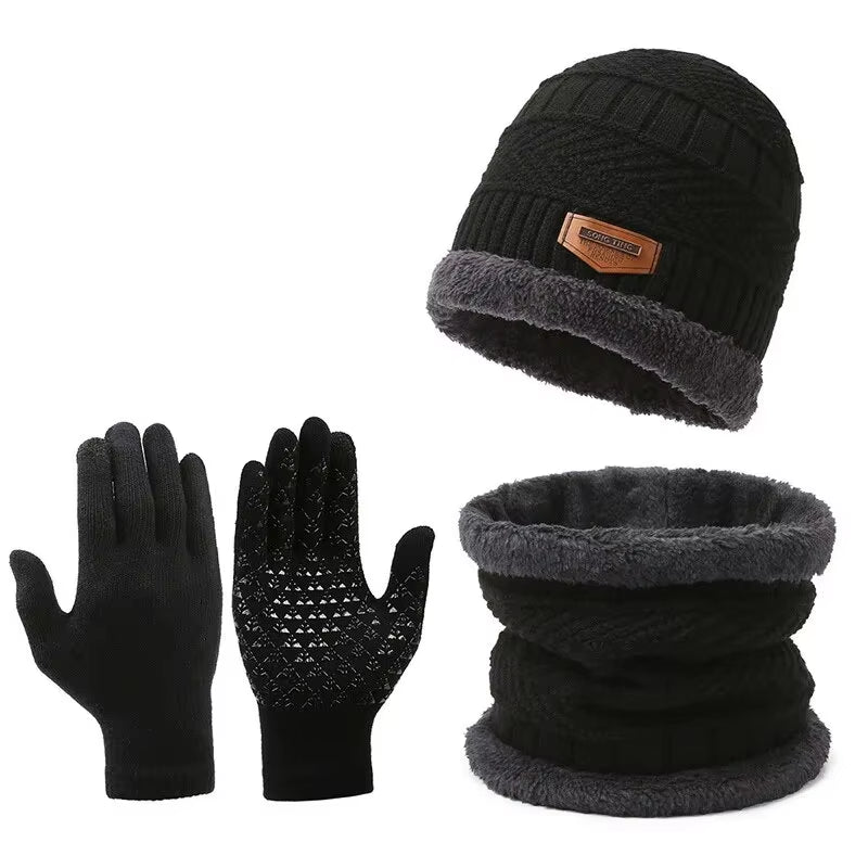 Men'S Windproof Hat, Outdoor Winter Scarf, Gloves, Three-Piece Neckline, One plus Cashmere Insulated Knit Hat Official Website
