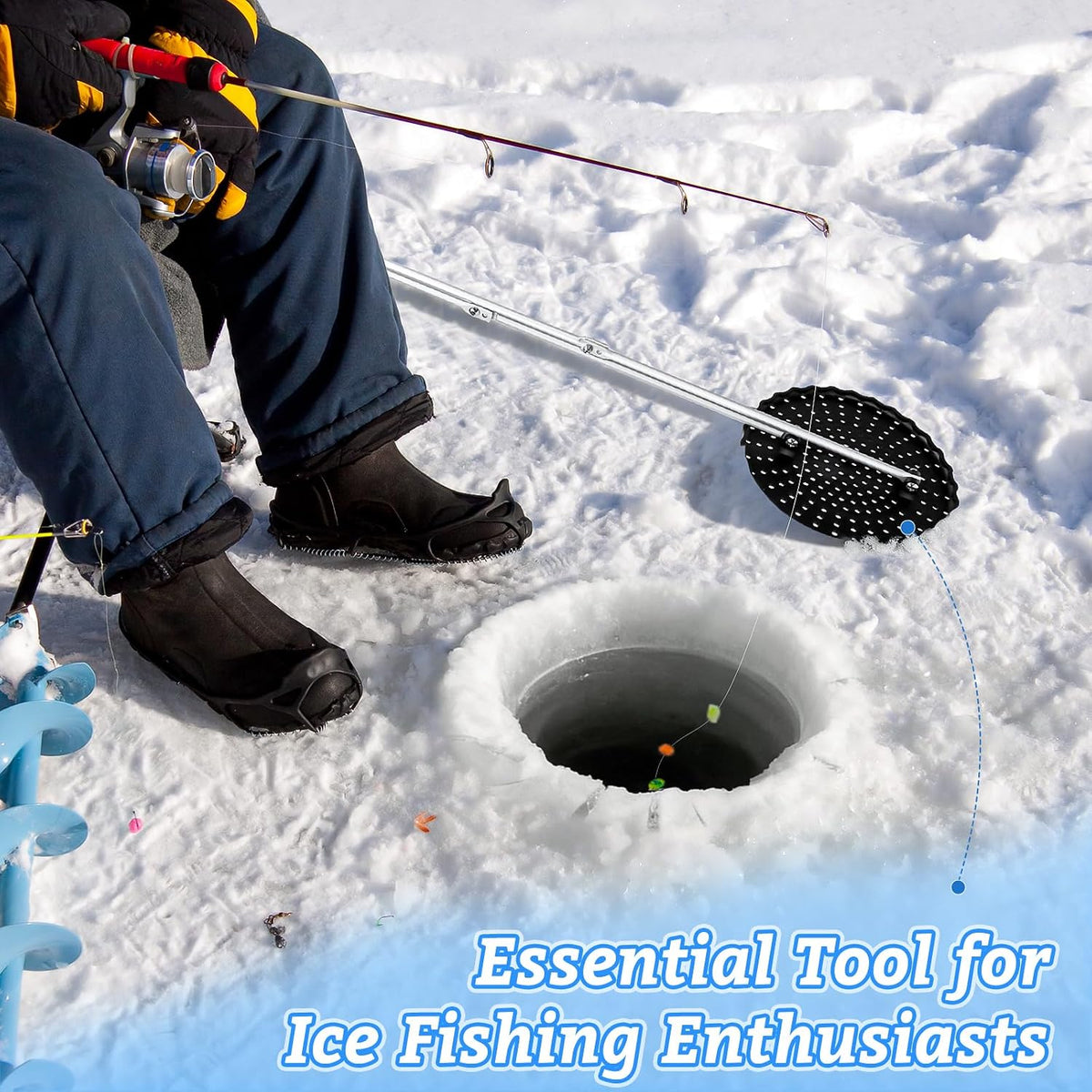 8" Ice Fishing Scoop, Detachable Ice Skimmer for 8" & 10" Holes