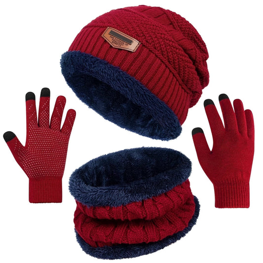 3 Pack Womens Hats and Casual Scarf Set Soft Winter Gloves Beanie Hats for Women