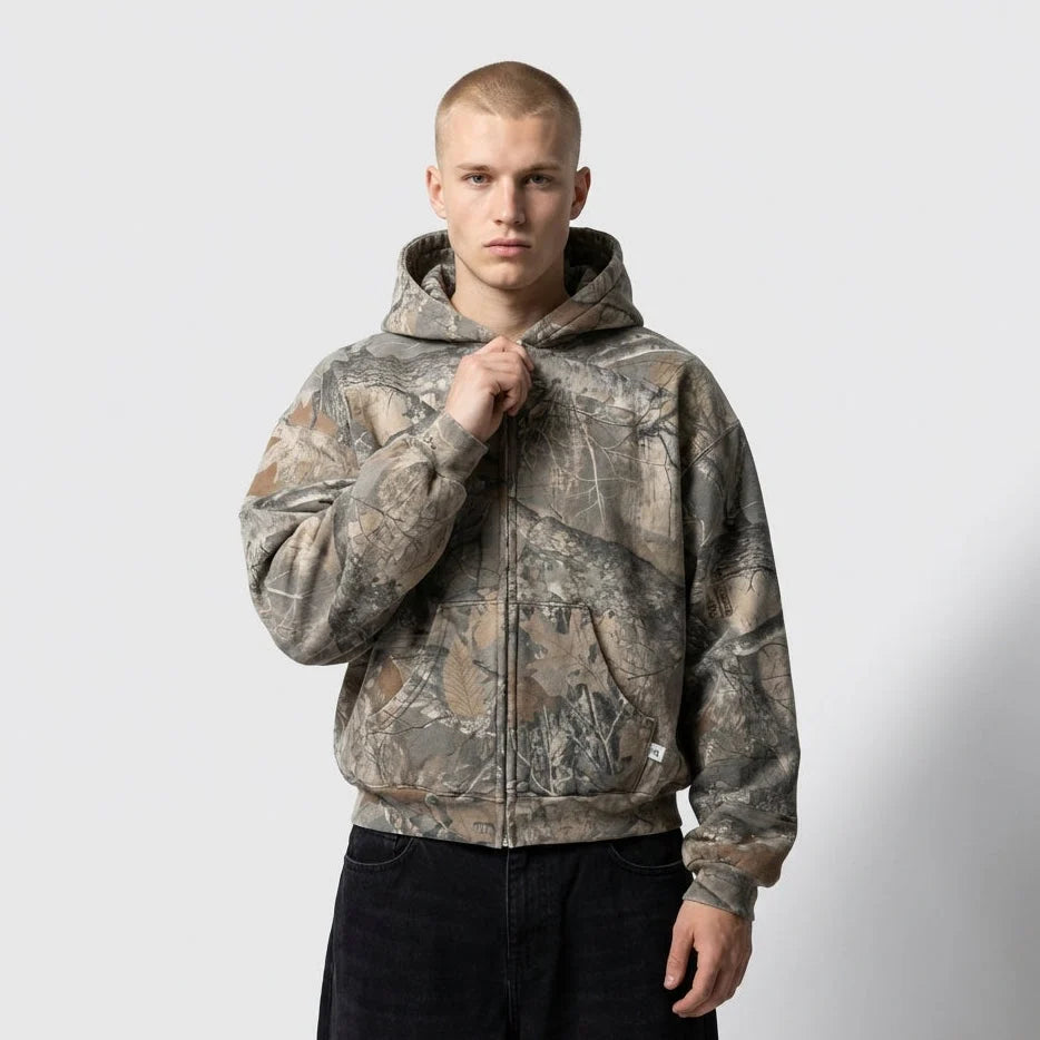 Camo Hoodie – Oversized Zip-Up Jacket with Hood and Relaxed Fit