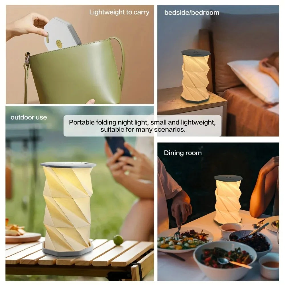 Outdoor Portable Folding Table Lamp Dimmable Paper Lantern for Camping Traveling Tent Night Light Emergency Home Bedroom Decor