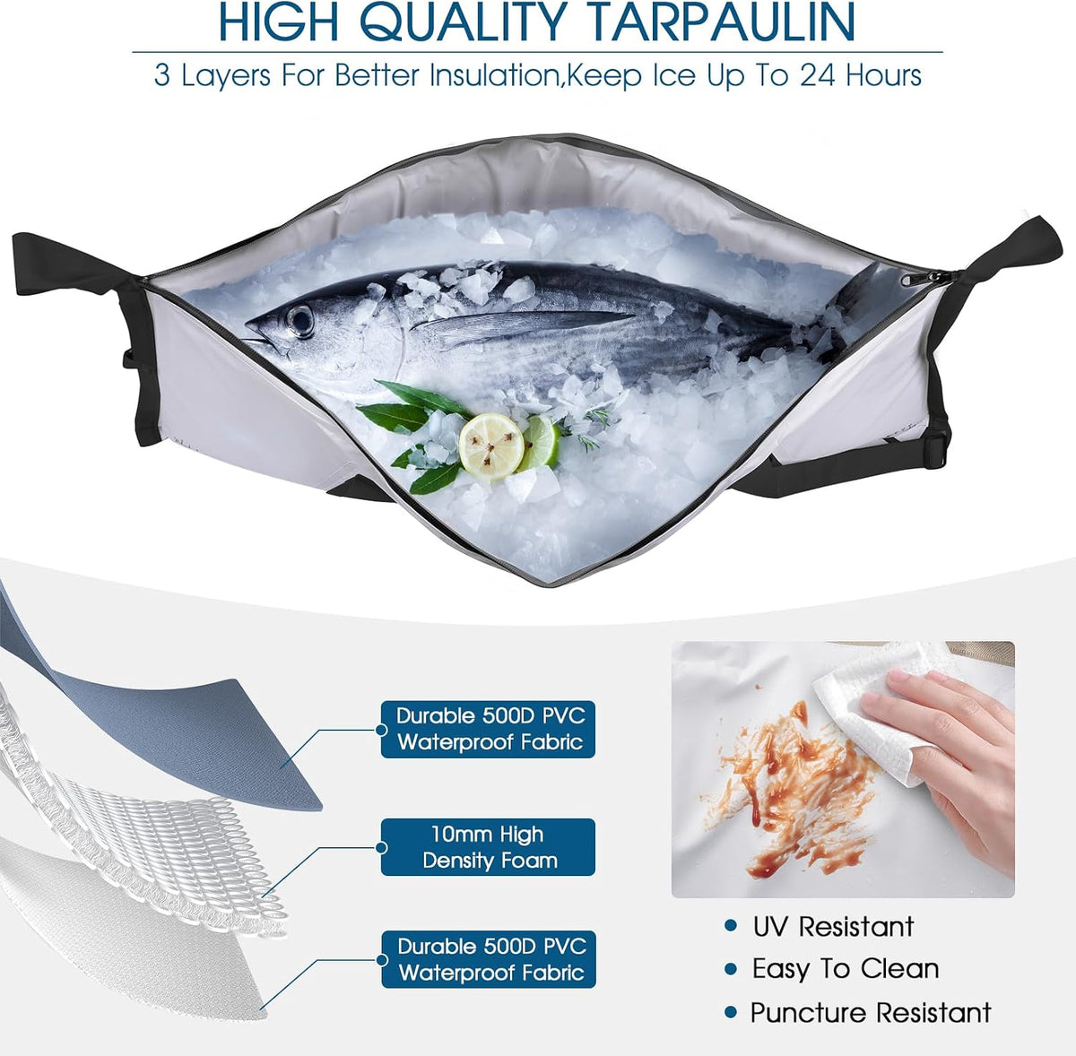 Insulated Fish Cooler Bag, Fish Kill Bag for Caught Fish Ice Cold