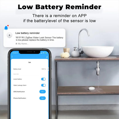 Smart Zigbee Water Sensor Flood Water Leakage Detector App Remote Monitoring Support Home Assistant Zigbee2Mqtt