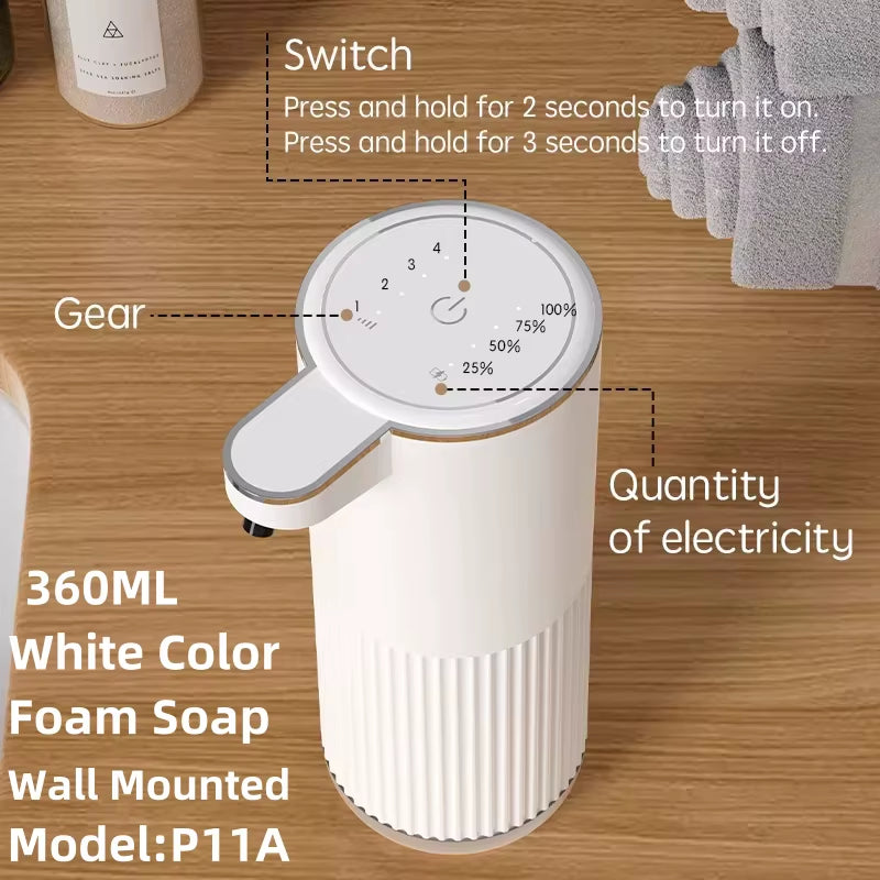 380ML Automatic Foam Soap P11 Dispenser Bathroom Smart Washing Hand Machine with USB Charging White ABS Material
