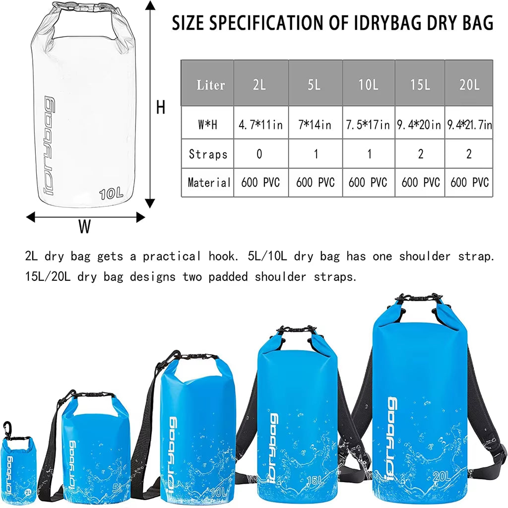 Dry Bags Waterproof Bag for Women Men 2/5/10/15/20L Swimming Rafting Kayaking River Trekking Waterproof Dry Bag Backpack