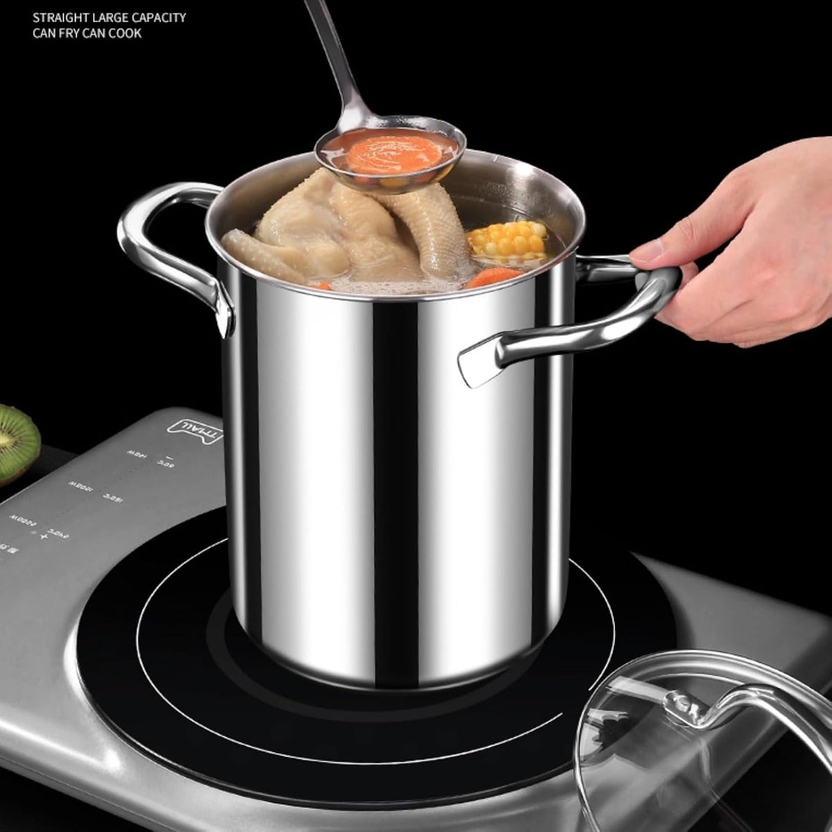 Asparagus Pot, Asparagus Steamer Stainless Steel Steamer Cooker 4L Pasta Pot with Strainer Pasta Cooker for Spaghetti, Oil Deep Fry Pan for French Fries