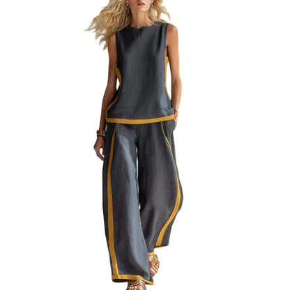 Elegant Women'S Vest Trouser Suits Sleeveless Wide Leg Pants Lady Set 2026 Spring Summer 2 Pieces Set Women New