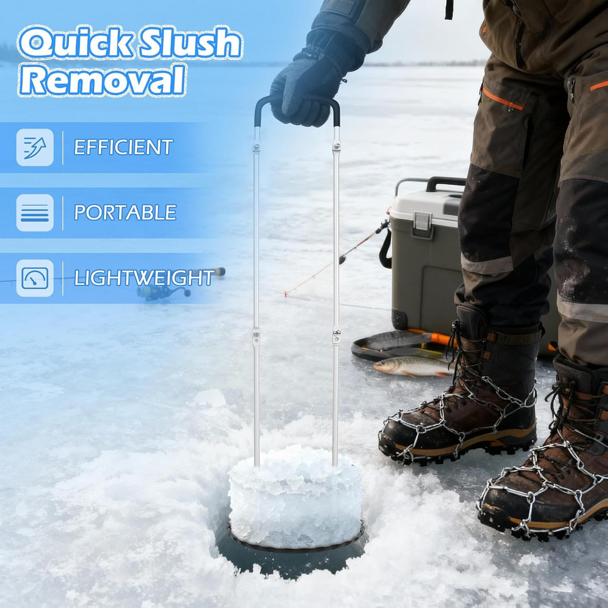 8" Ice Fishing Scoop, Detachable Ice Skimmer for 8" & 10" Holes