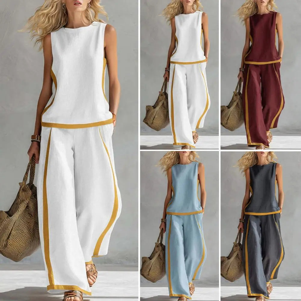 Elegant Women'S Vest Trouser Suits Sleeveless Wide Leg Pants Lady Set 2026 Spring Summer 2 Pieces Set Women New