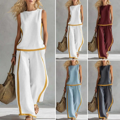 Elegant Women'S Vest Trouser Suits Sleeveless Wide Leg Pants Lady Set 2026 Spring Summer 2 Pieces Set Women New
