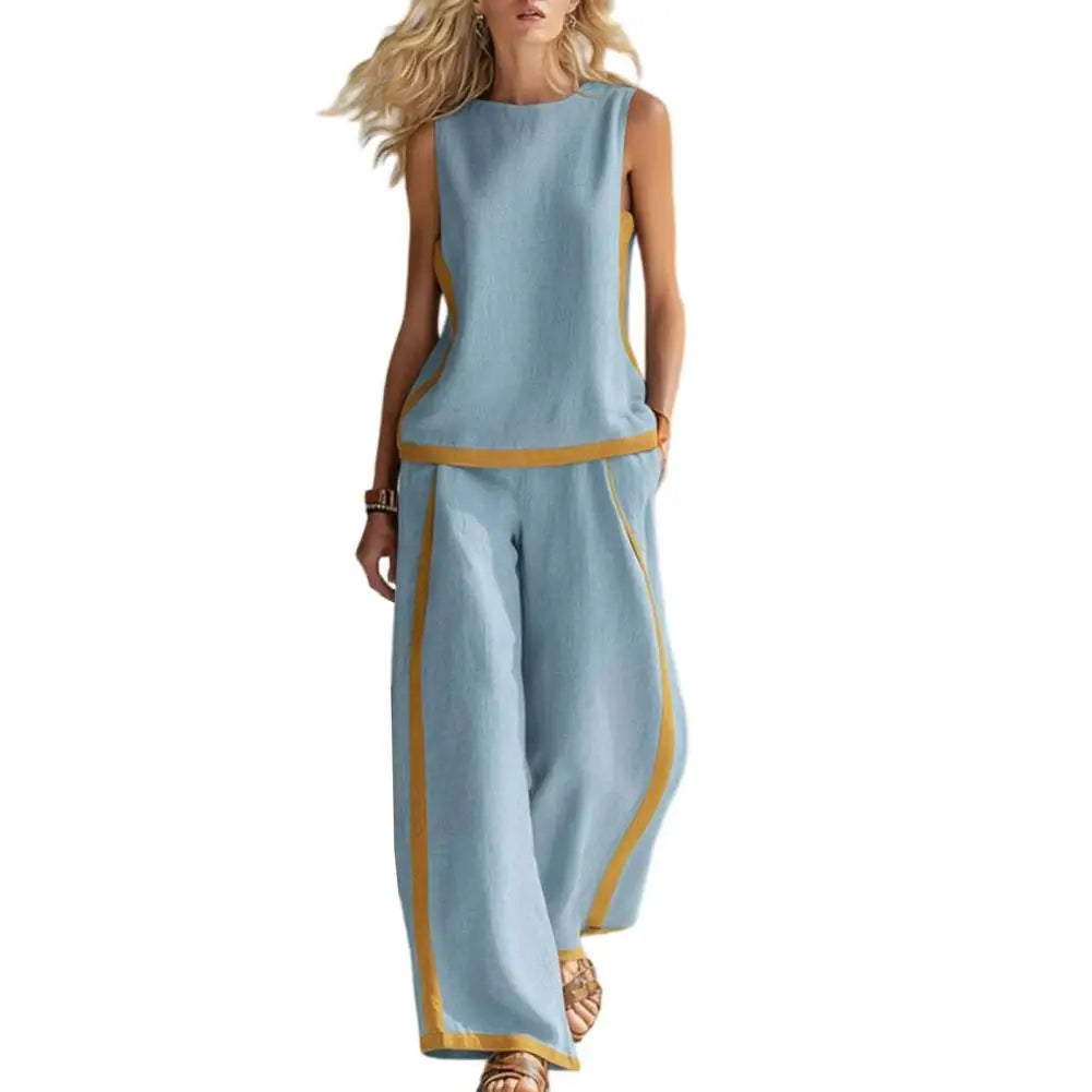 Elegant Women'S Vest Trouser Suits Sleeveless Wide Leg Pants Lady Set 2026 Spring Summer 2 Pieces Set Women New