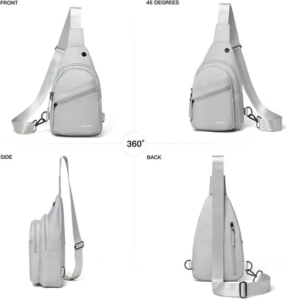 7L Sling Bag for Women Faux Leather anti Theft Small Casual Daypack Backpack Fanny Pack Crossbody Chest Bags Purse Waterproof Light Grey