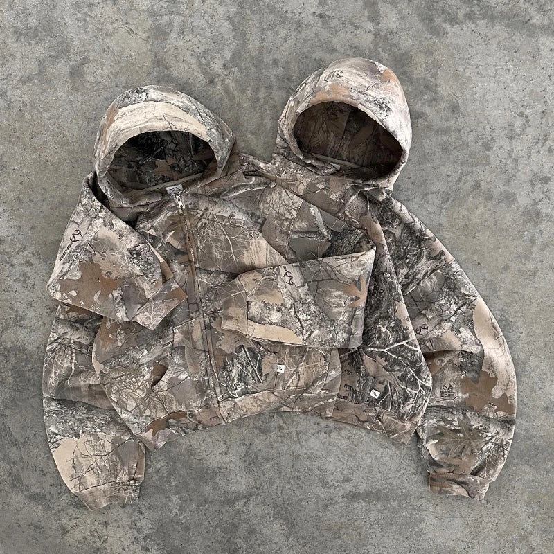 Camo Hoodie – Oversized Zip-Up Jacket with Hood and Relaxed Fit