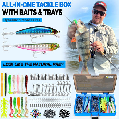 Fishing Gear,Full Fishing Pole Kit Include Fishing Rod and Reel Combo, Tackle Box with Fishing Lures, Fishing Accessories, Fishing Pliers,Fishing Gifts for Men with Fishing Tool Kit