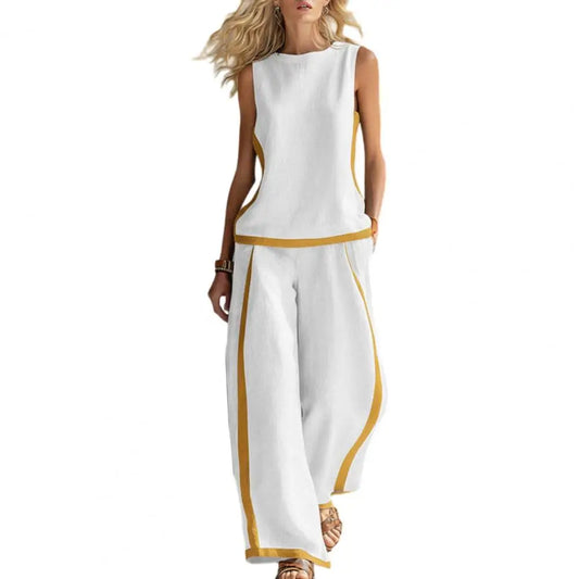 Elegant Women'S Vest Trouser Suits Sleeveless Wide Leg Pants Lady Set 2026 Spring Summer 2 Pieces Set Women New