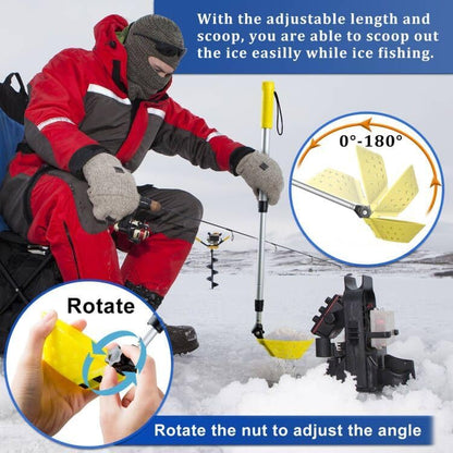 Retractable Ice Fishing Scoop Skimmer, Ice Scooper, Long Length, and Larger Spoon, No More Bending over to Scoop Out Ice While Ice Fishing